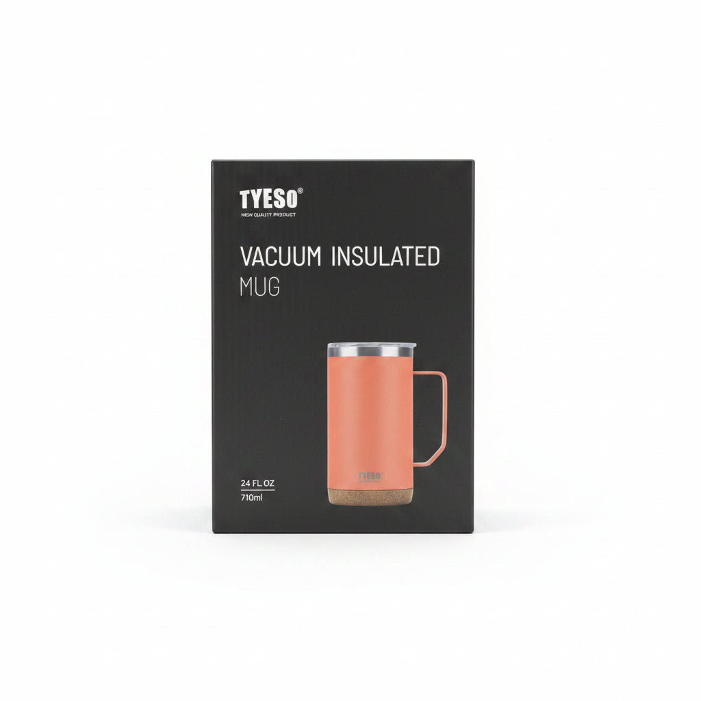 TYESO 24oz Vacuum Insulated Coffee Mug with Handle. Double-Wall Stainless Steel Travel Tumbler with Cork Base