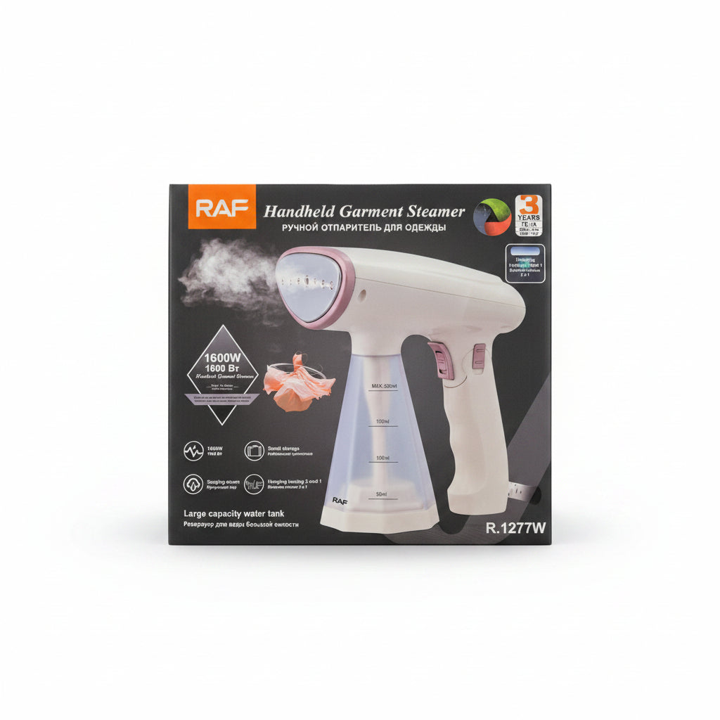 RAF 1600W Handheld Garment Steamer. Portable Fabric & Clothes Steam Iron with Large Capacity Water Tank