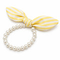 Faux Pearl Beaded Hair Tie with Fabric Bow – Elegant Bunny Ear Scrunchie