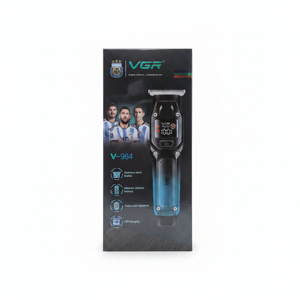 VGR V-964 Professional Cordless Hair Trimmer – Precision Detail Beard Clipper with Digital LED Display, Turbo 7000 RPM Motor, and USB Charging