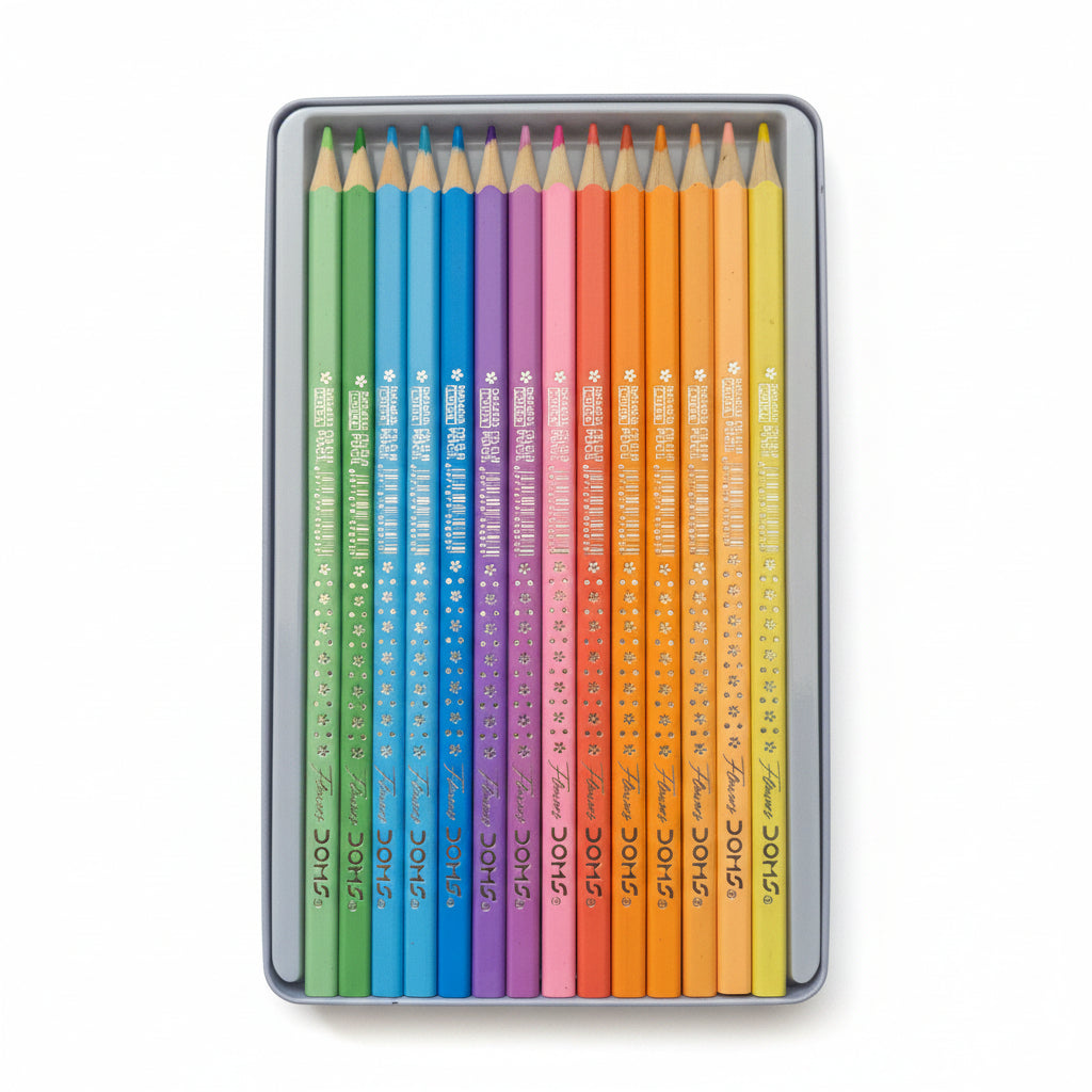 DOMS Flowers Colour Pencils – 12-Piece Metal Tin Set