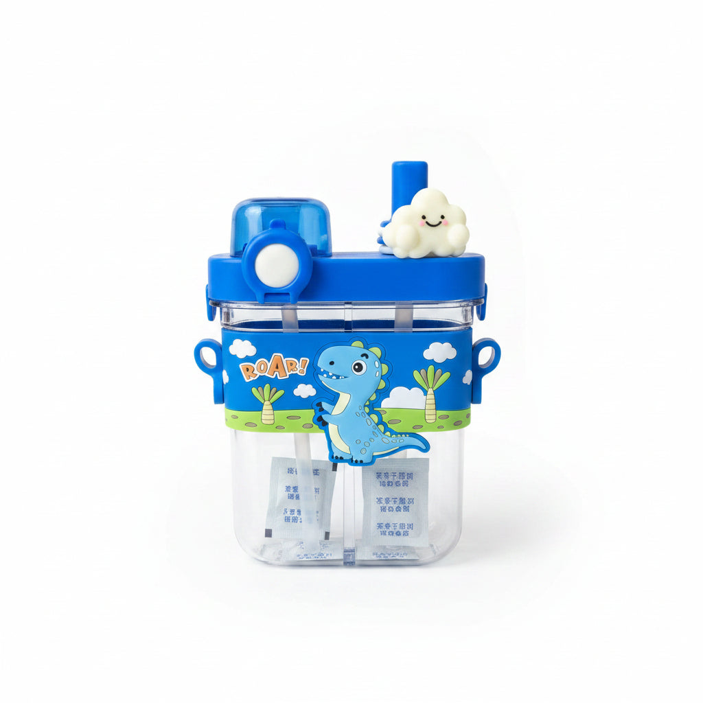 UPKTUPK 780ml Cartoon Split Warehouse Double Drink Cup - 2-in-1 Dual Compartment Water Bottle with Straw for Kids, School, and Travel - Blue