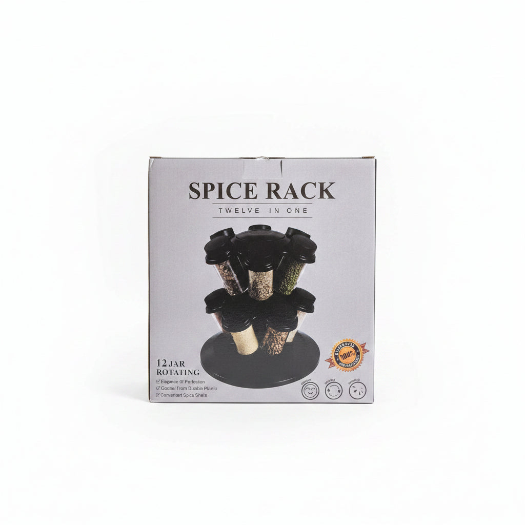 12-Jar Rotating Spice Rack Organizer. 360° Revolving Countertop Kitchen Storage Carousel