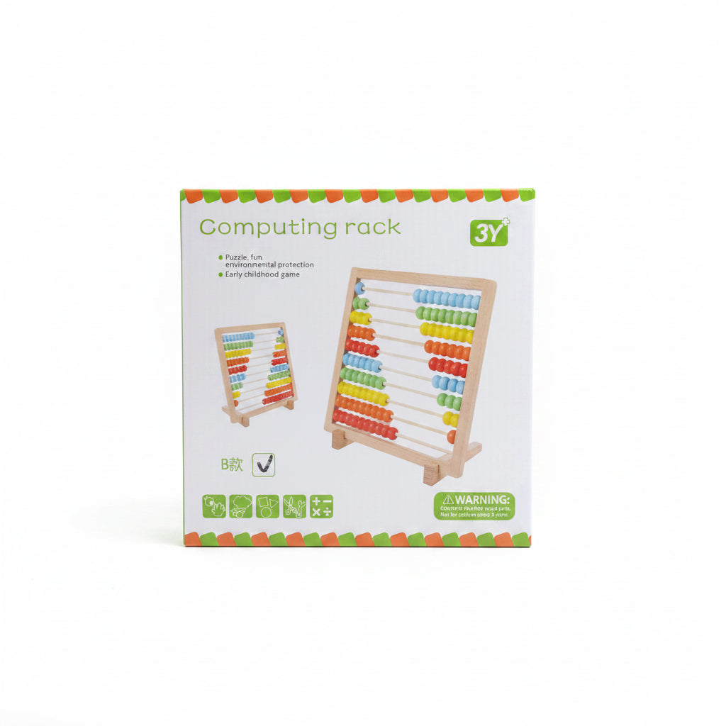 Classic Wooden Computing Rack Abacus. Montessori Early Learning Math & Counting Toy with 10 Rows of Multi-Colored Beads