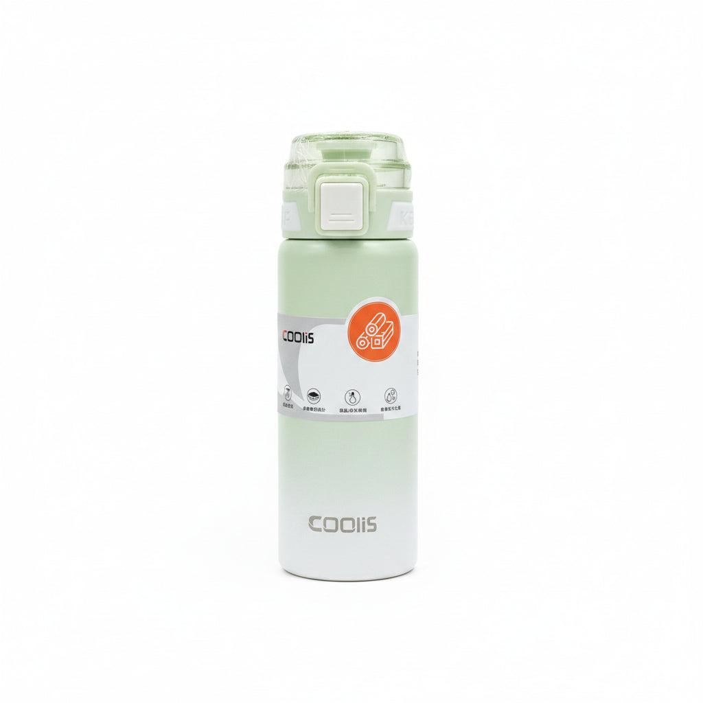 Coolis 500ml Insulated Stainless Stee. Water Bottle | Leak-Proof Sports Travel Flask with Flip-Top Locking Lid & Wrist Strap