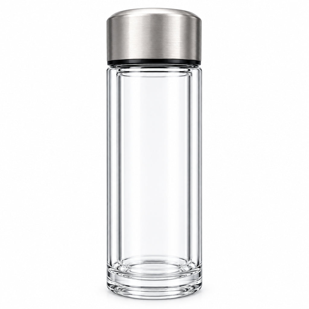 HAERS 300ml Double-Wall Glass Business Cup - Premium Insulated Borosilicate Glass Bottle with Built-in Tea Infuser & Leakproof Lid