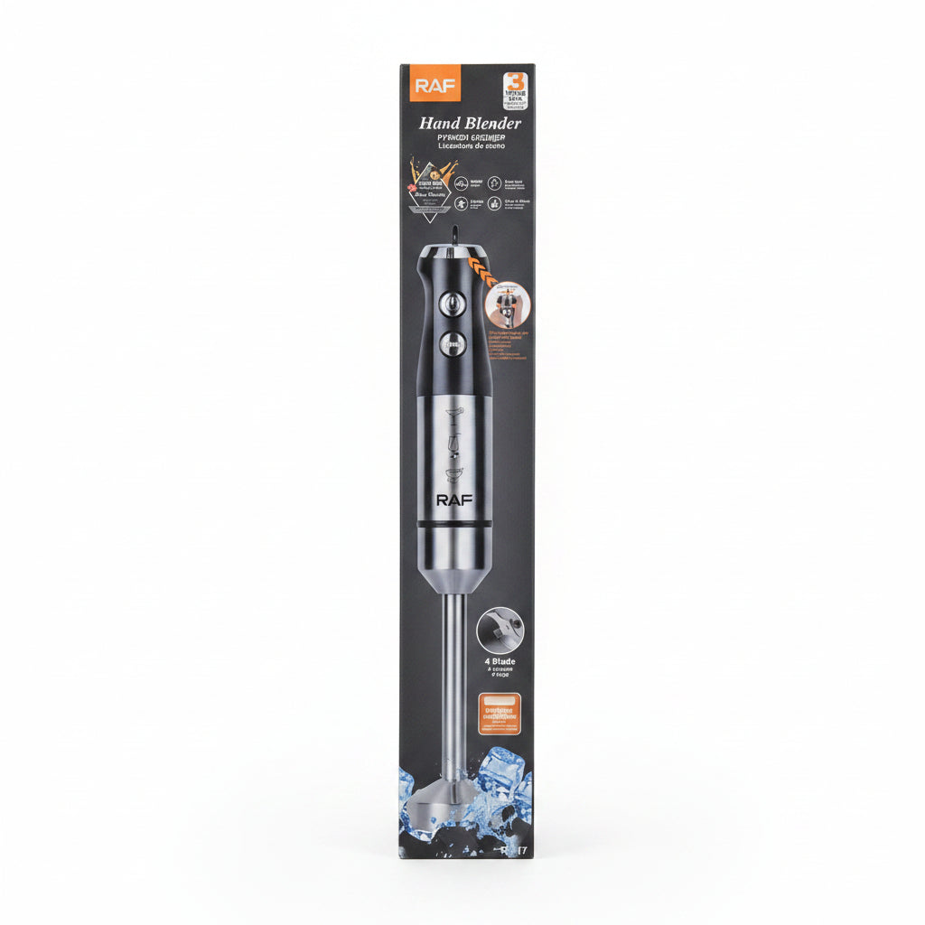 RAF 1000W High-Power Electric Hand Blender (R.317) - Heavy Duty Stainless Steel Immersion Blender with 4-Blade System & Ice Crushing Power