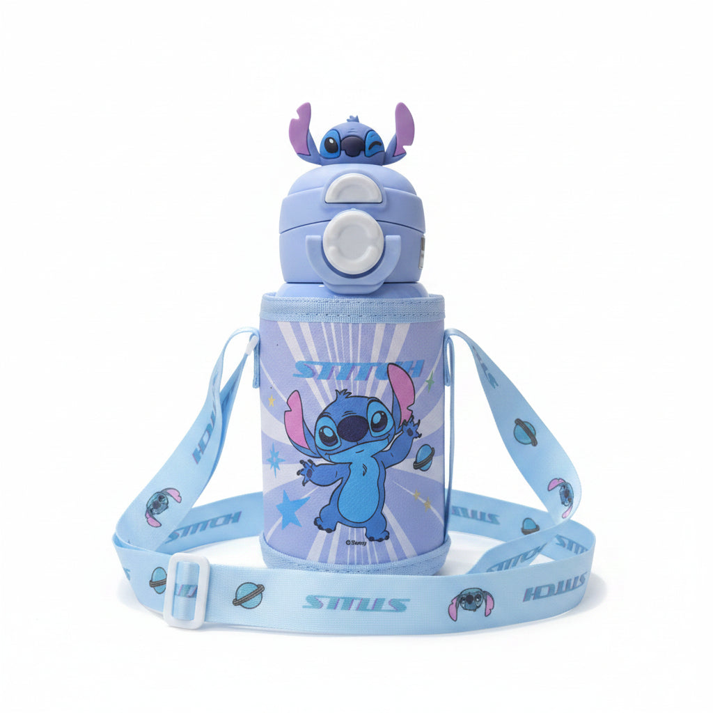 Official Disney Stitch / Angel Character 550ml Water Bottle with Carrying Strap and Coin Purse