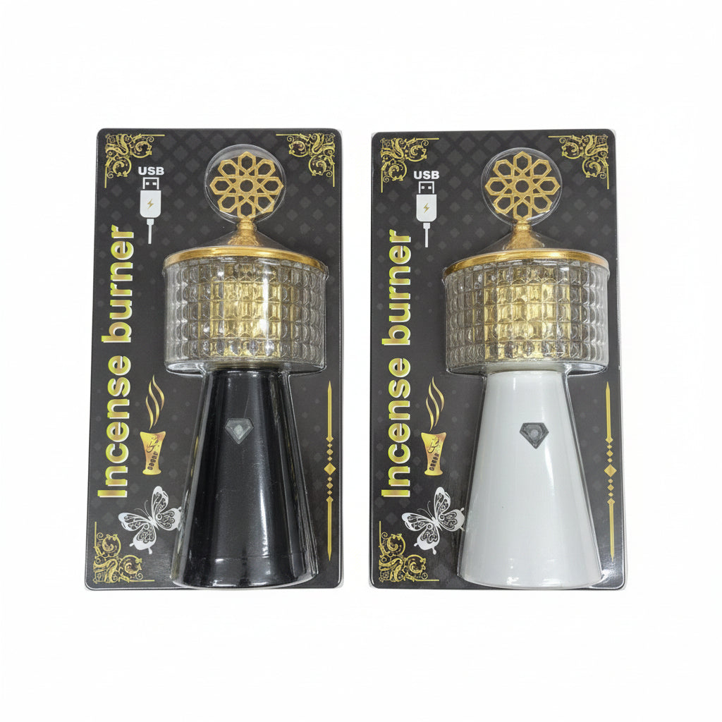 Portable Electronic USB Incense Burner - Modern Rechargeable Bukhoor Burner with Elegant Gold Accent for Home, Car, and Office