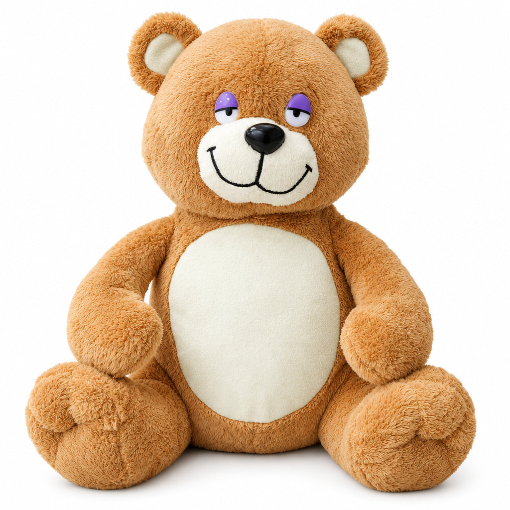 Classic Brown Teddy Bear Plush – Soft Stuffed Animal Toy with Purple Eyelids