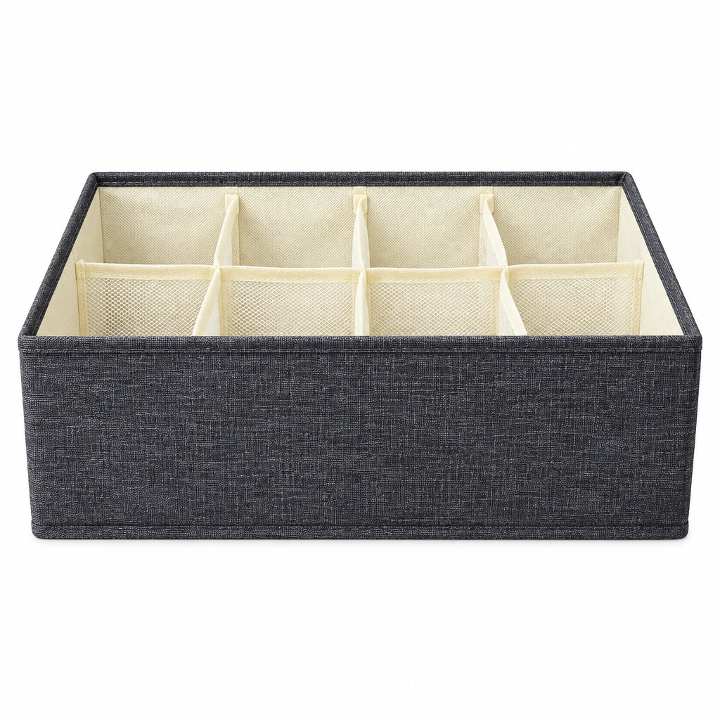 Multi-Compartment Fabric Underwear and Sock Organizer – Dark Gray Drawer Divider Box