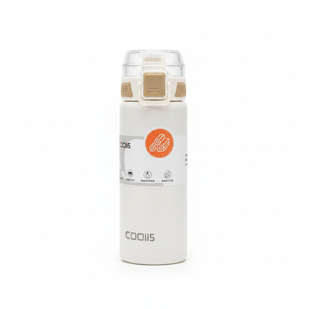 Coolis 500ml Insulated Stainless Stee. Water Bottle | Leak-Proof Sports Travel Flask with Flip-Top Locking Lid & Wrist Strap