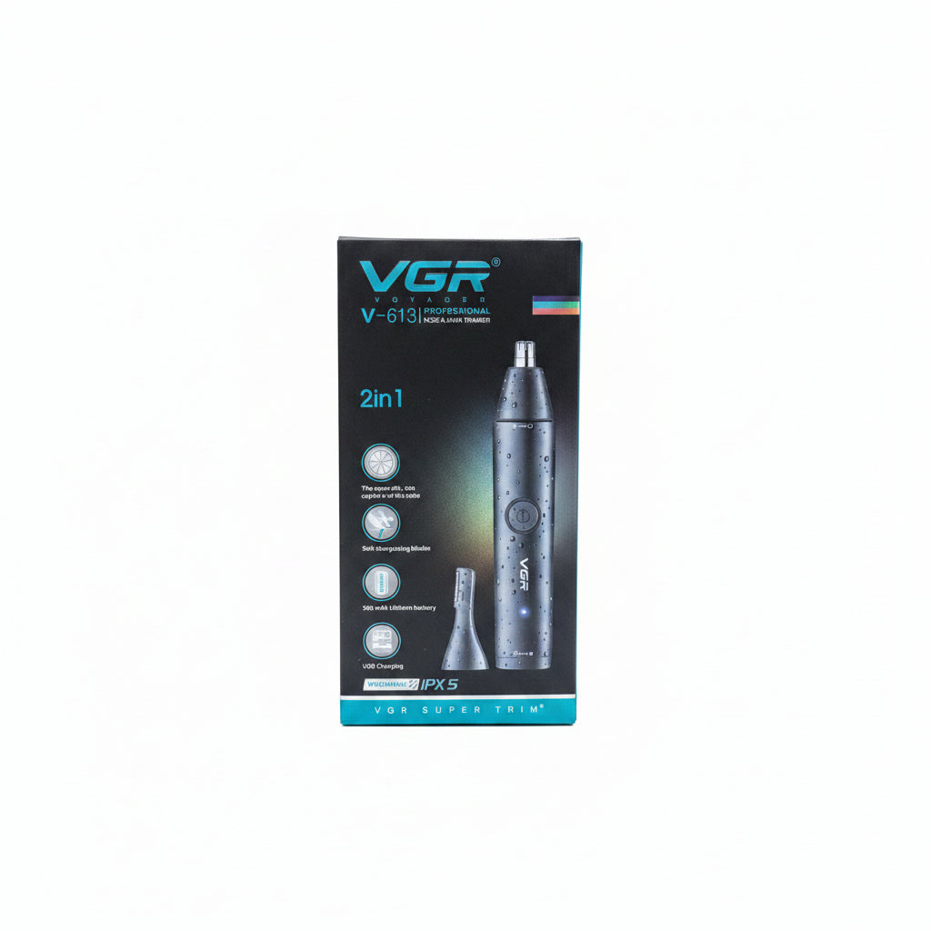 VGR Voyager V-613 Professional 2-in-1 Nose & Ear Hair Trimmer – IPX5 Waterproof Cordless Grooming Kit with Interchangeable Heads and USB Charging