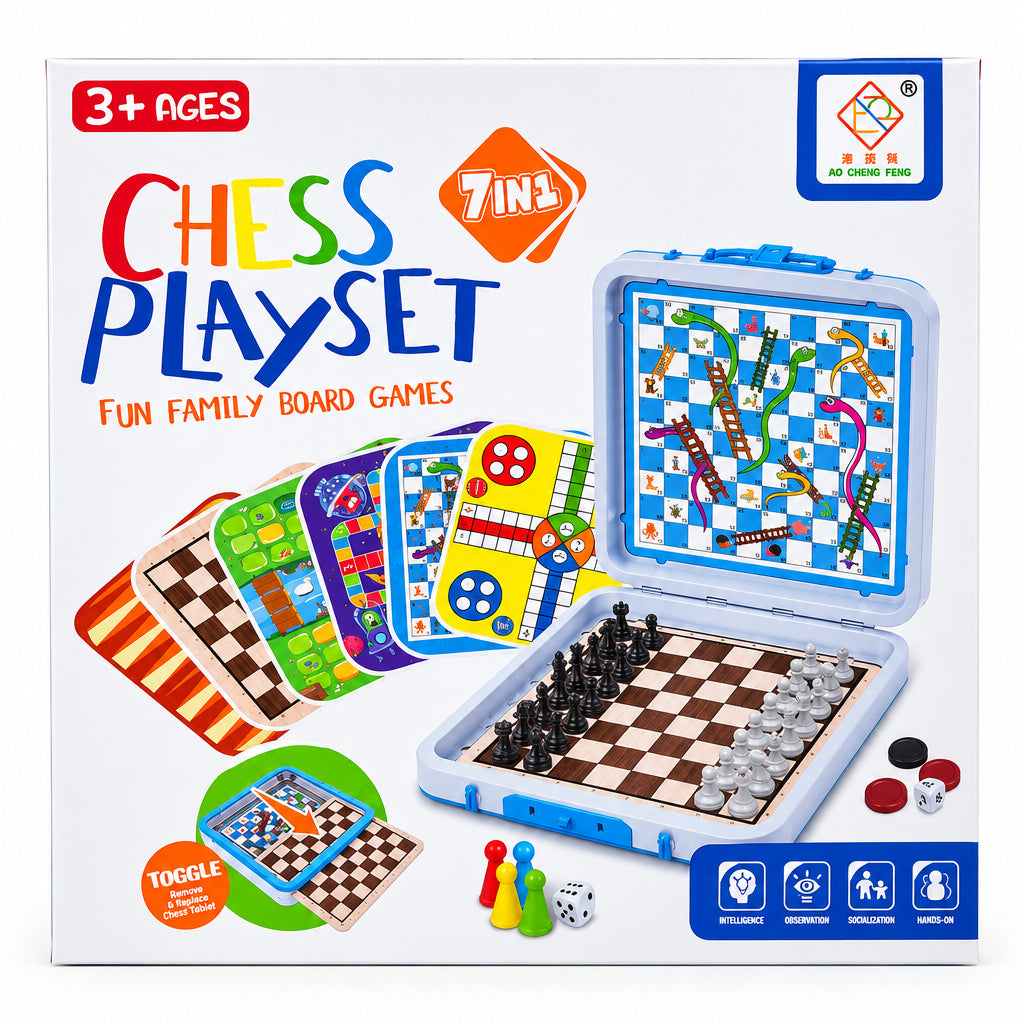 Chess Playset Bag 7-in-1 – Multi-Game Portable Board Game Set
