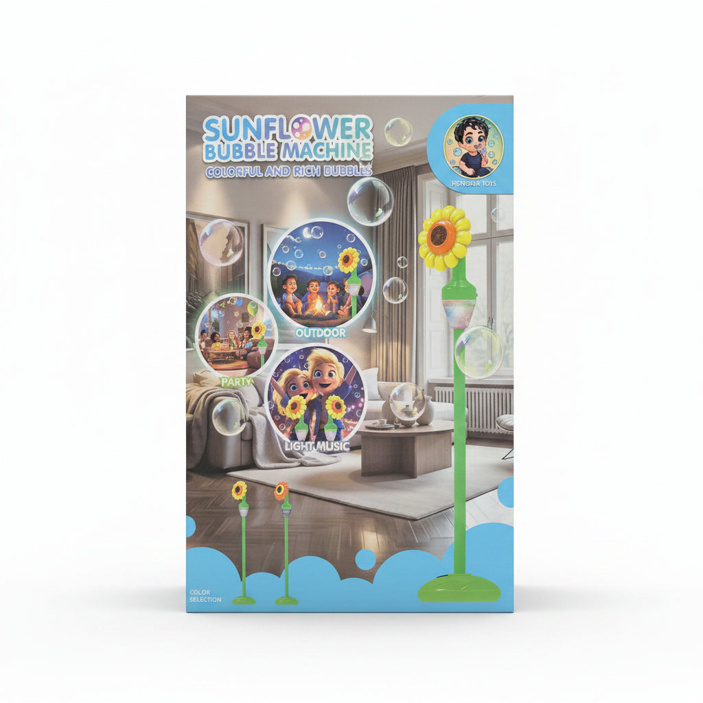 Electric Sunflower Bubble Machine with Lights & Music. Automatic Standing Bubble Blower for Kids & Parties