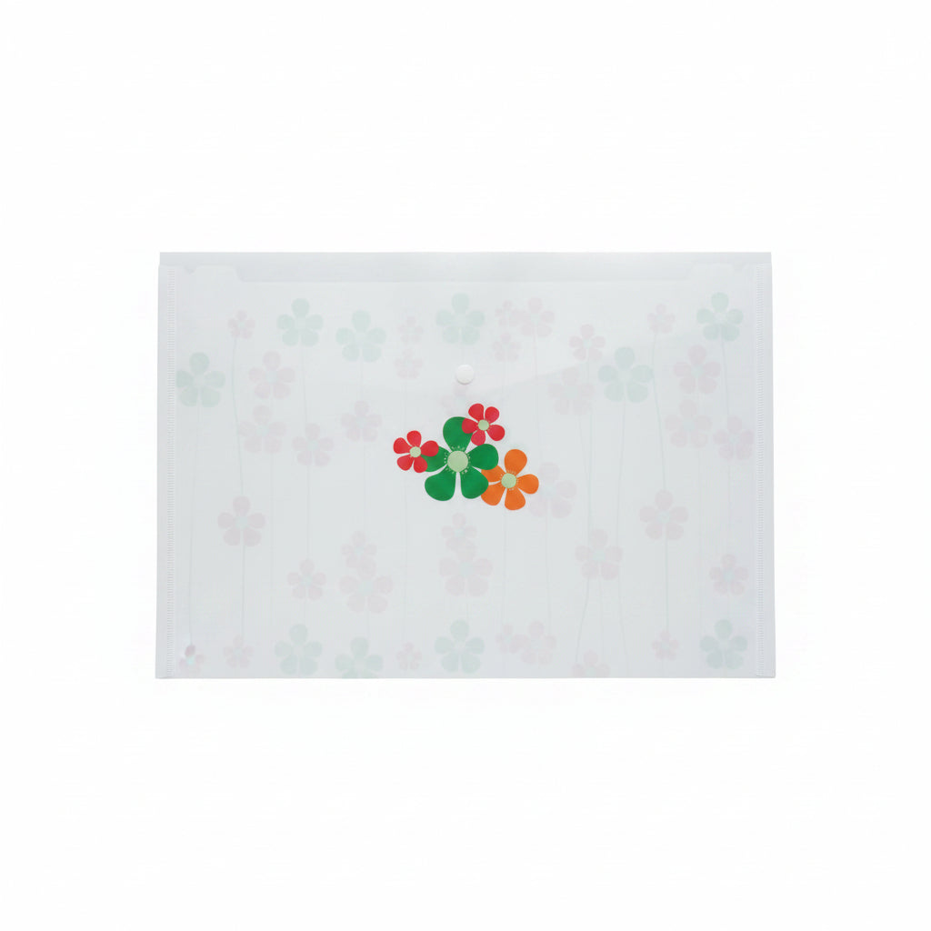 Floral Clear Envelope Folder – A4 Transparent Document Holder with Snap Button
