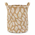 Brown Fern Leaf Print Storage Basket – Foldable Fabric Laundry and Toy Bin