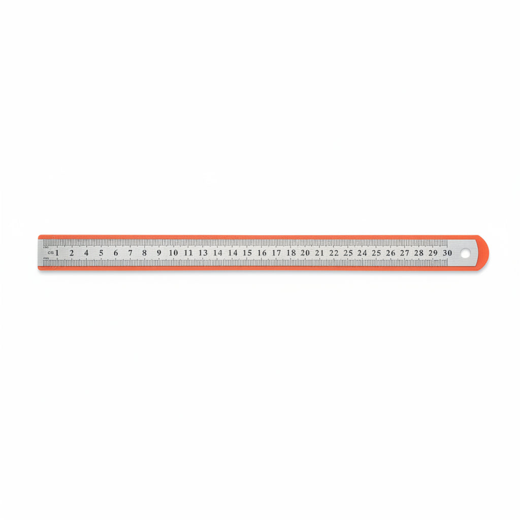Stainless Steel 30 cm Ruler with Orange Border Case