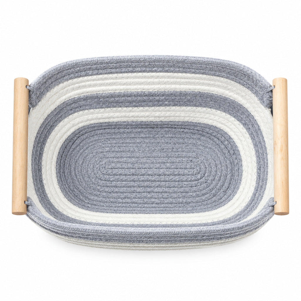 Woven Cotton Rope Storage Basket – Assorted Colors with Wooden Handles