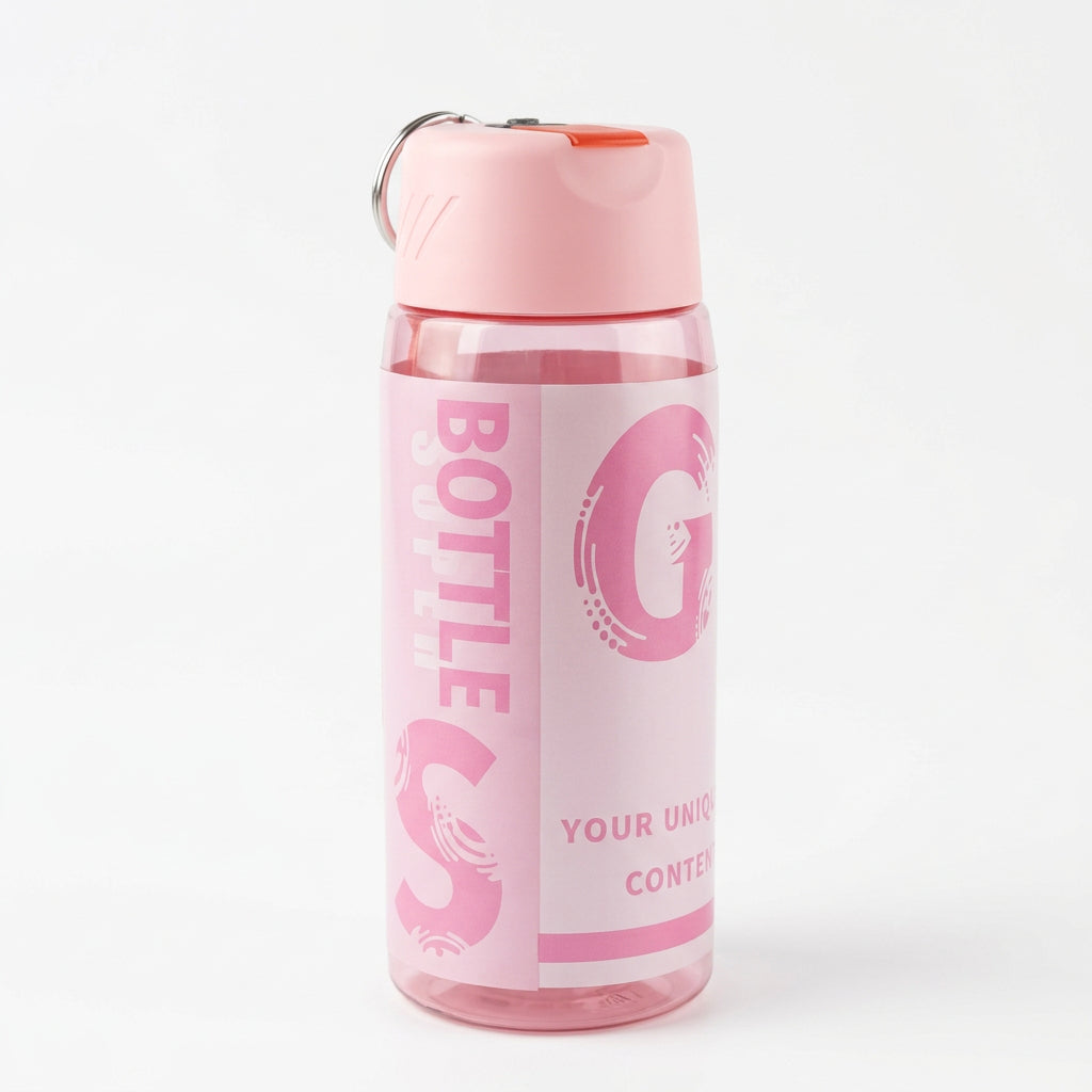 900ml Pink Motivational Water Bottle with Straw & Carrying Strap