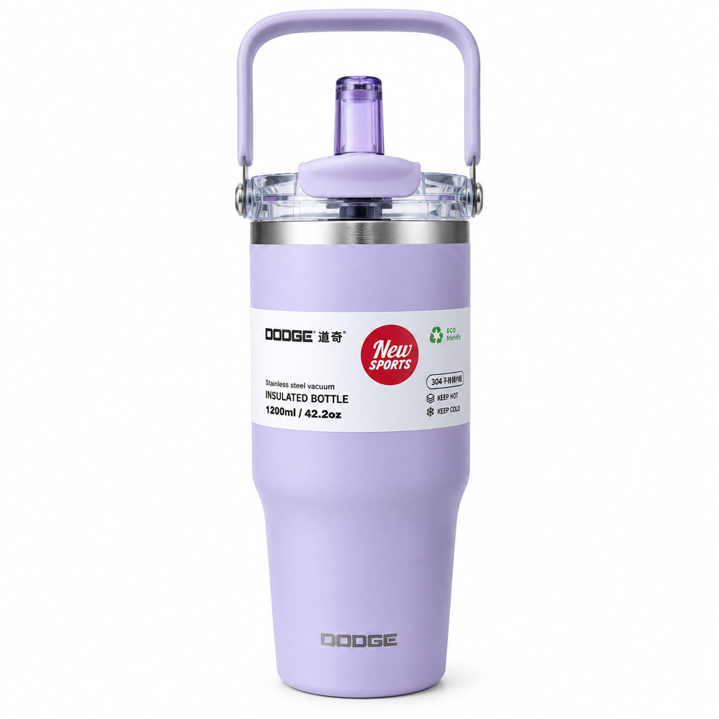 DODGE Premium Stainless Steel Vacuum Insulated Sports Travel Tumbler – Large 1200ml / 42.2oz Thermal Water Bottle with Dual-Function Straw Lid and Heavy-Duty Carrying Handle