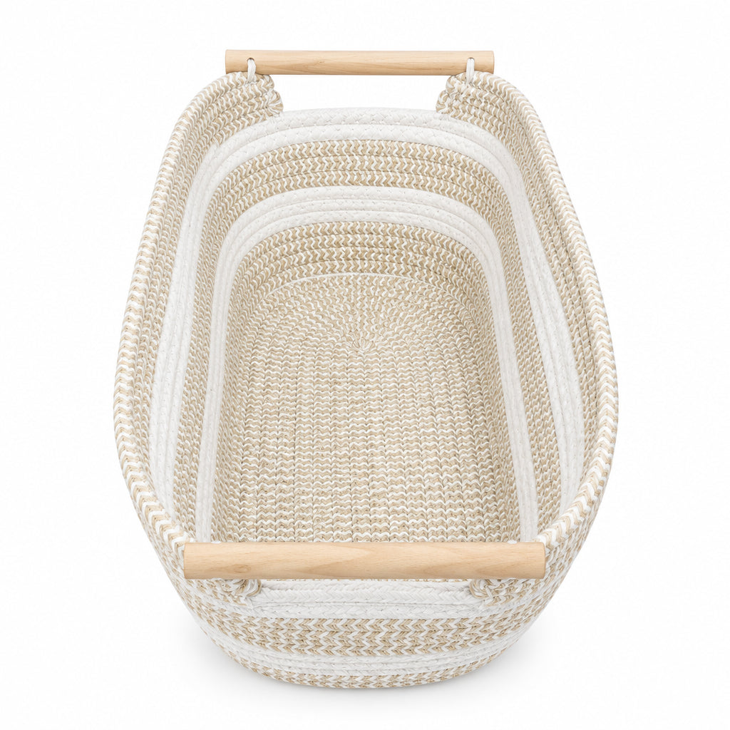 Woven Cotton Rope Storage Basket – Assorted Colors with Wooden Handles
