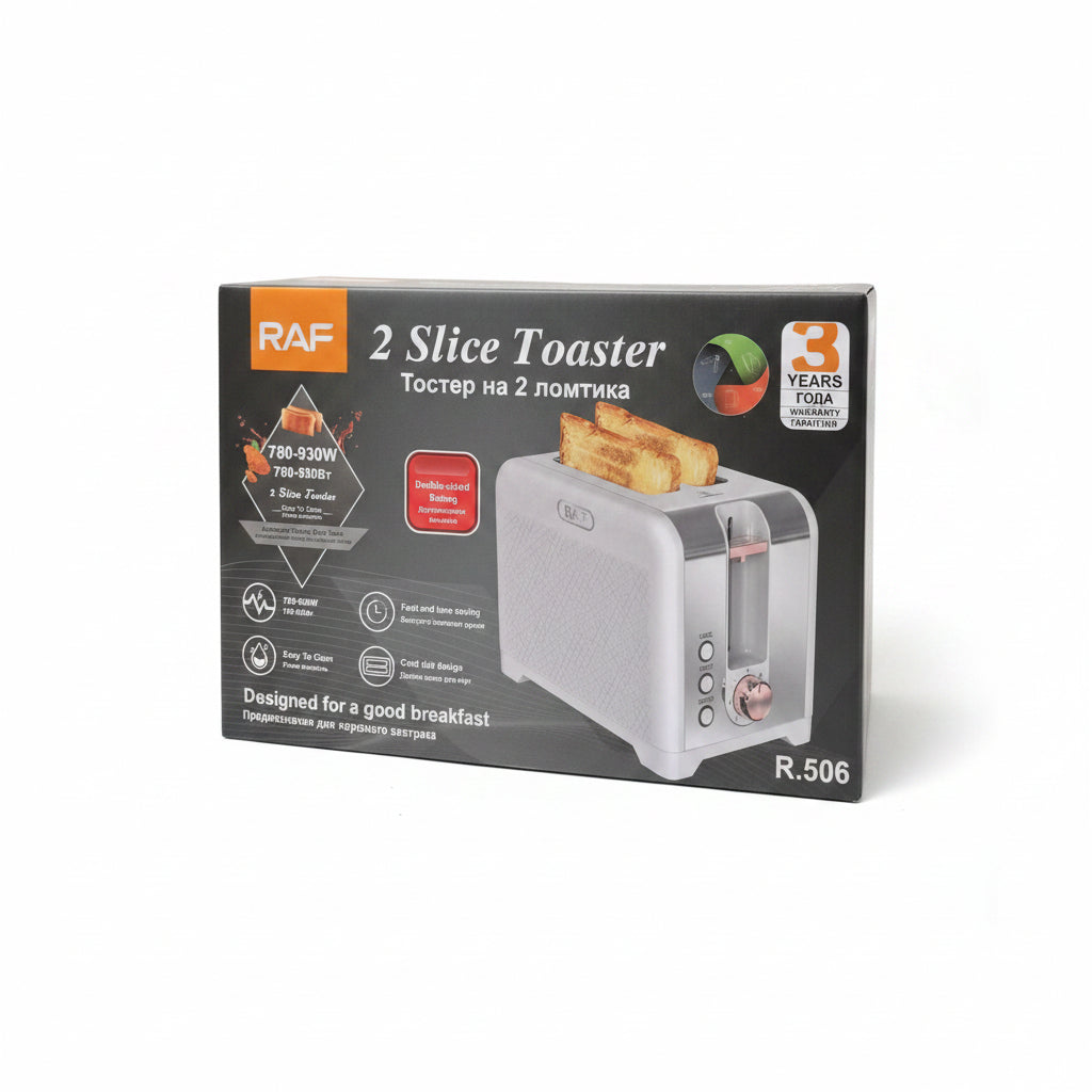 RAF 930W 2-Slice Toaster. Retro Stainless Steel Bread Toaster with Defrost, Reheat & Adjustable Browning