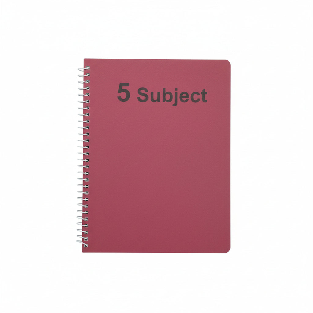5-Subject Plastic Cover Spiral Notebook 200 pages - square lines