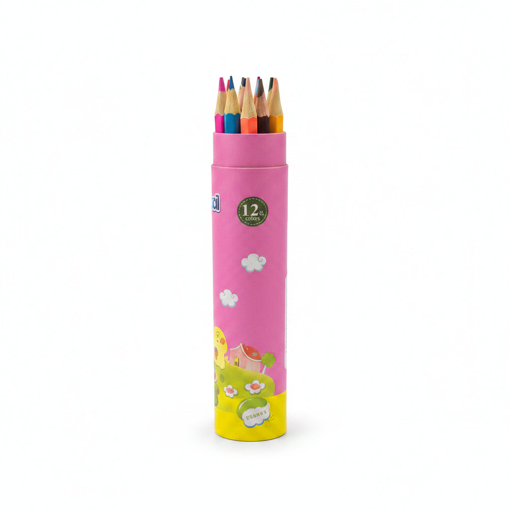 Cartoon Animal 12-Color Pencil Set in Cylindrical Case - Blue