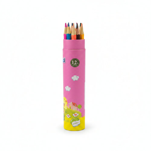Cartoon Animal 12-Color Pencil Set in Cylindrical Case - Blue