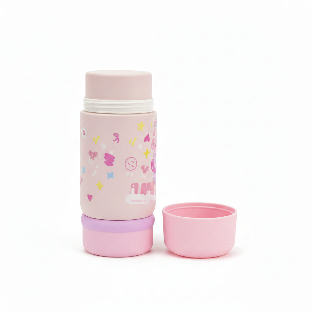 Cartoon Stainless Steel Kids Water Bottle with Built-in Cup 500ml - Blue