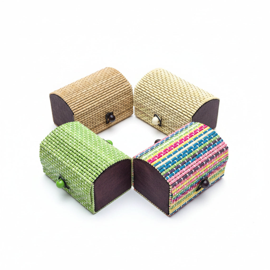 Handmade Woven Bamboo Gift Box – Eco-Friendly Small Jewelry & Keepsake Storage Organizer with Elastic Loop Button Closure