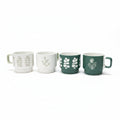 Saida Scandinavian Stackable Botanical Ceramic Mug - Nordic Matte Espresso & Cappuccino Cup, Space-Saving Ribbed Base Single Coffee Mug with Handle tree-lined