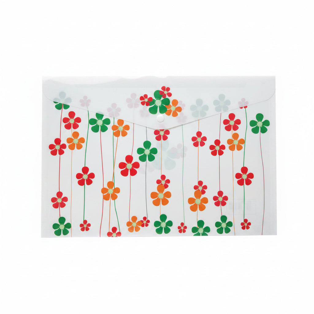 Floral Clear Envelope Folder – A4 Transparent Document Holder with Snap Button