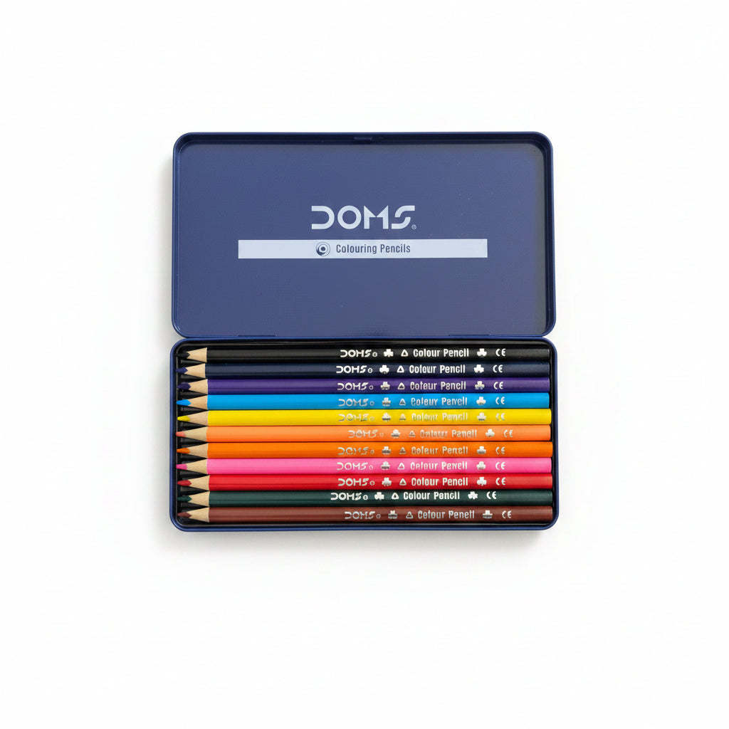 DOMS Colour Pencils – 12-Piece Metal Tin Set