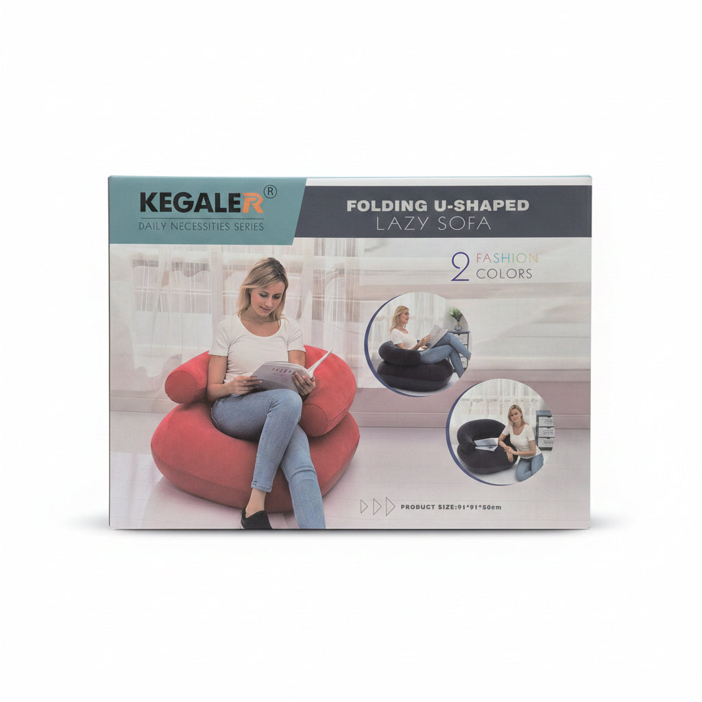 KEGALER Folding U-Shaped Lazy Sofa. Portable Inflatable Lounger Armchair Beanless Bag