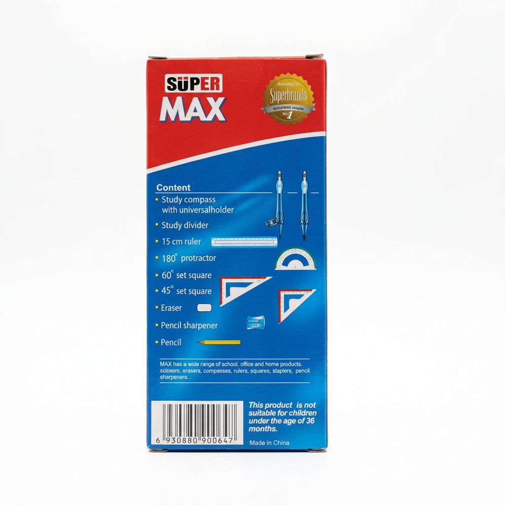 SÜPER MAX 9-Piece Math Geometry Set in Metal Tin Case – Student Drafting Kit