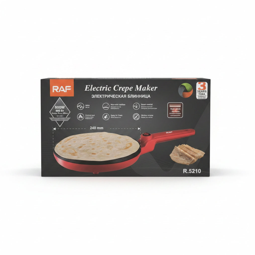 RAF 800W Electric Crepe Maker & Pancake Pan. 24cm Non-Stick Cordless-Style Dipping Griddle
