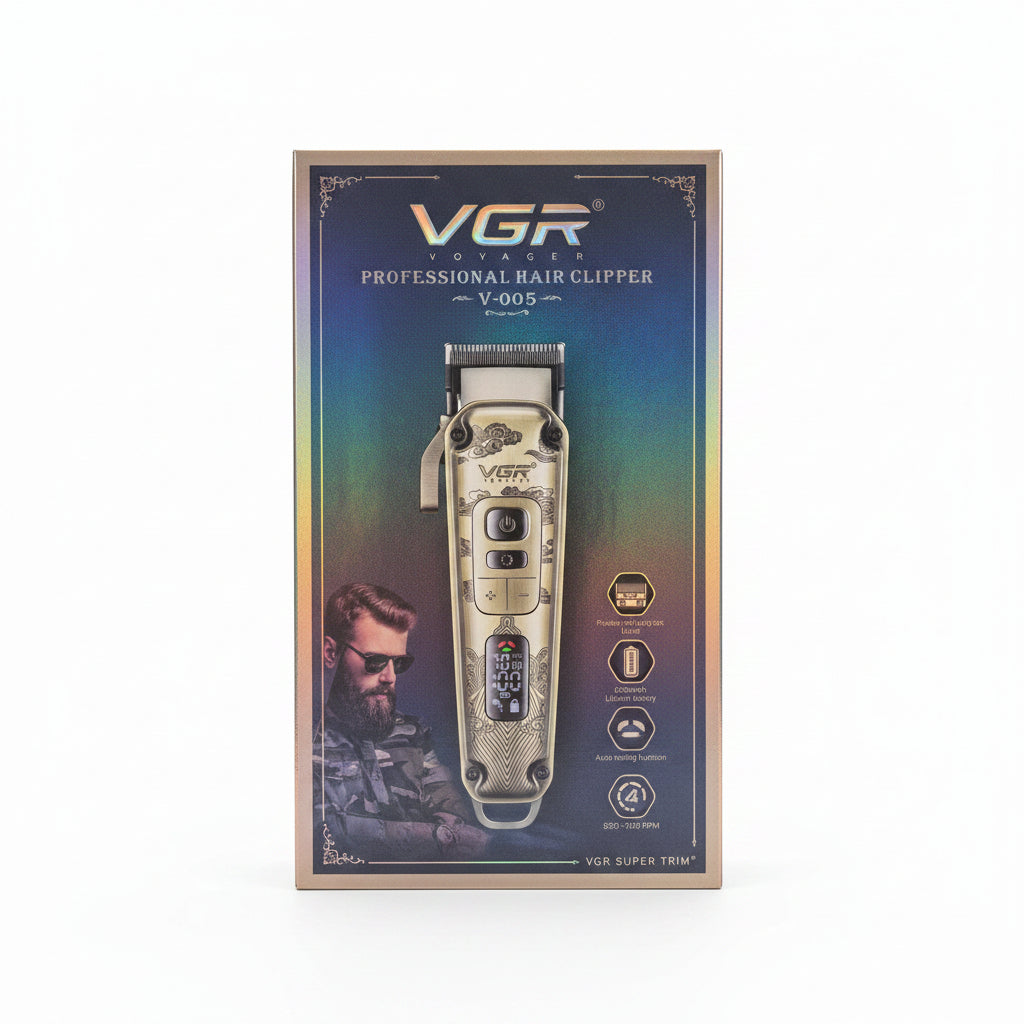 VGR V-005 Professional Hair Clipper - Heavy Duty Vintage Electric Hair Trimmer with 6000mAh Lithium Battery, Smart Digital LED Display & Adjustable 7170 RPM Motor