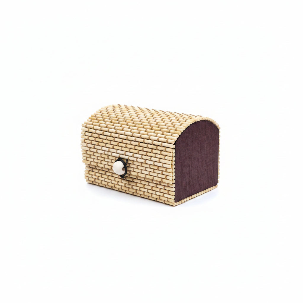 Handmade Woven Bamboo Gift Box – Eco-Friendly Small Jewelry & Keepsake Storage Organizer with Elastic Loop Button Closure